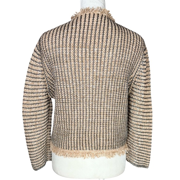 Pinko Tweed Cropped Cardigan Sweater Fringe Metallic Preppy Quiet Luxury Italy - Picture 4 of 10